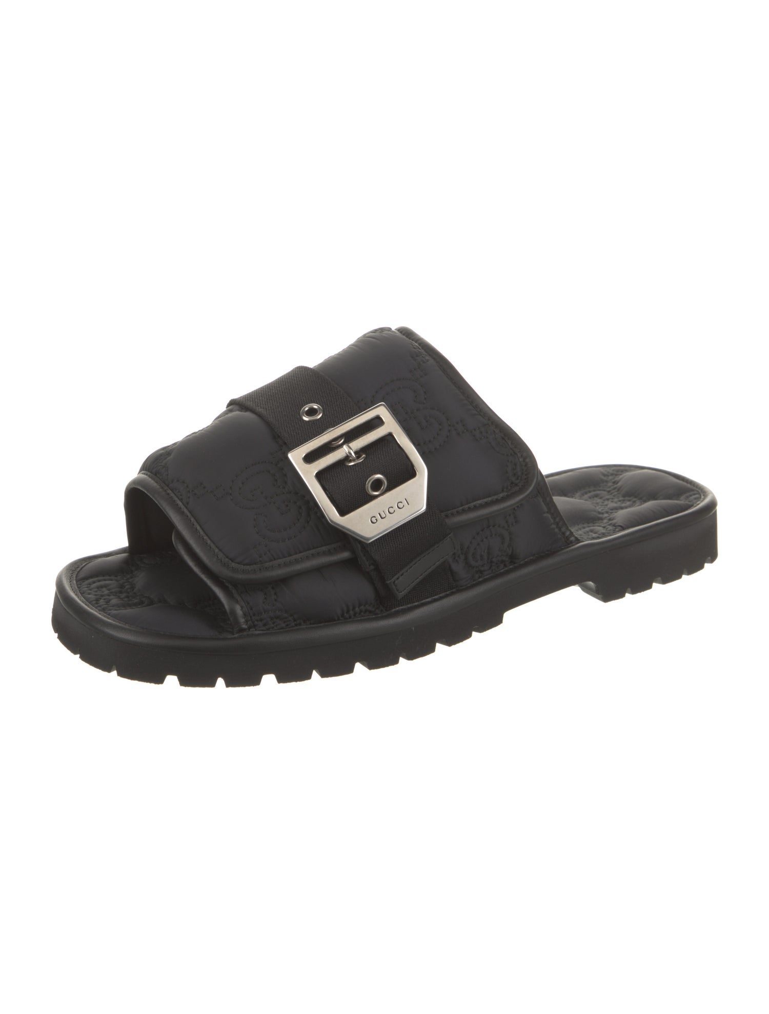 Gucci Nylon Leather Trim Embellishment Slides