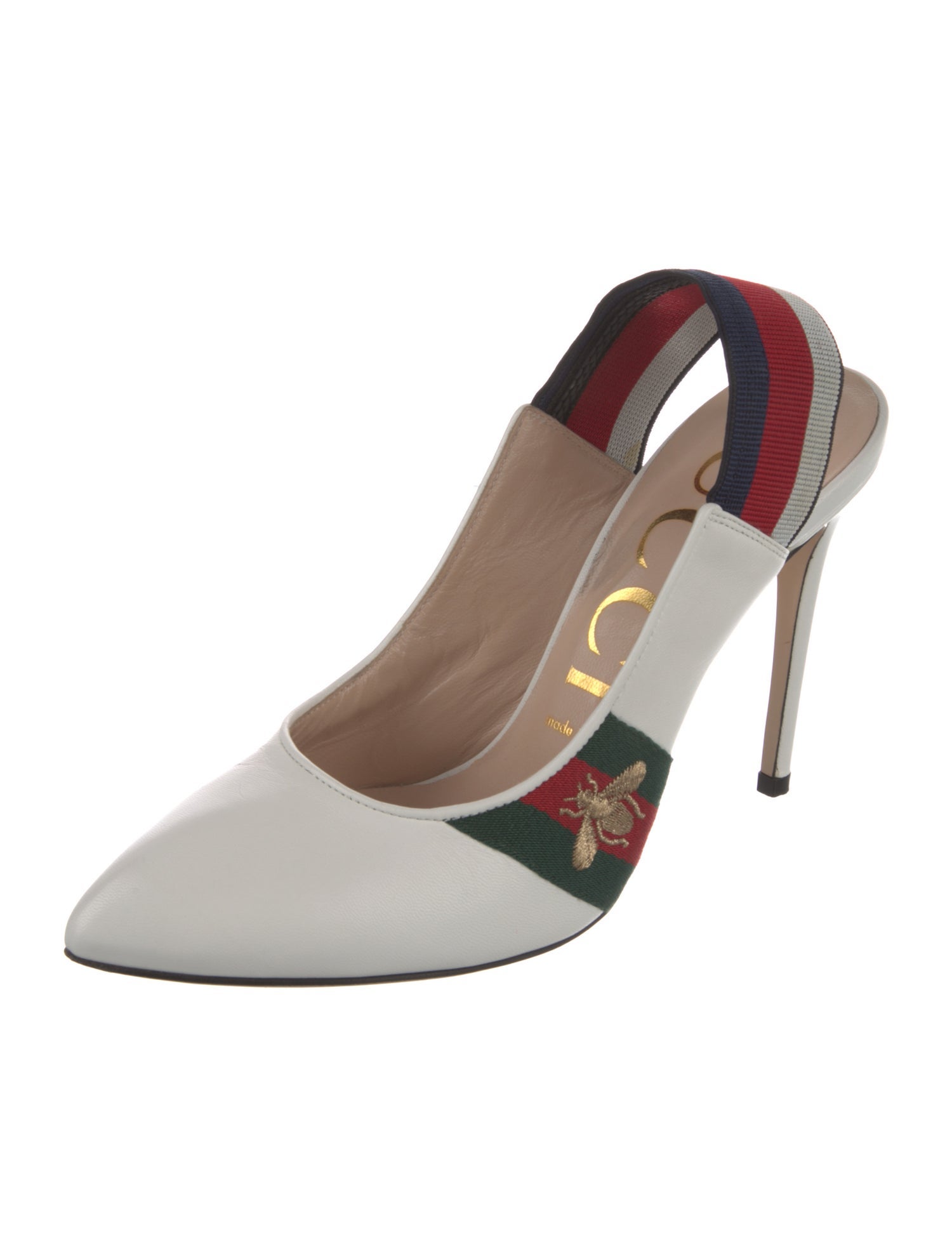 Gucci Web Accent Leather Slingback Pumps