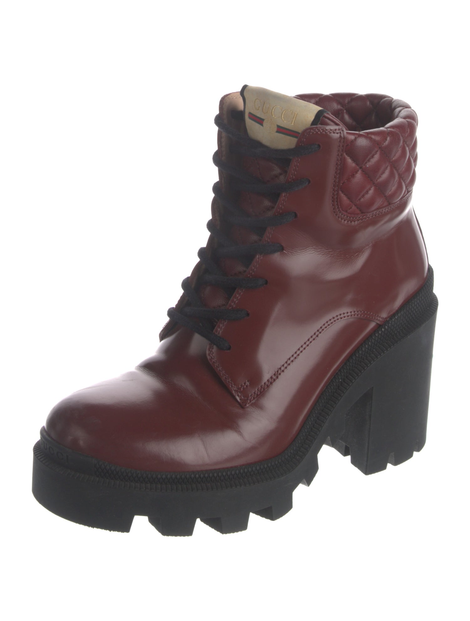 Gucci Leather Colorblock Pattern Combat Boots