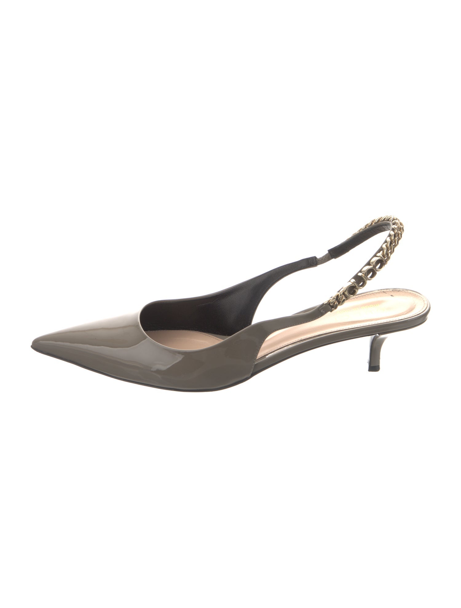 Gucci Patent Leather Chain-Link Accents Slingback Pumps