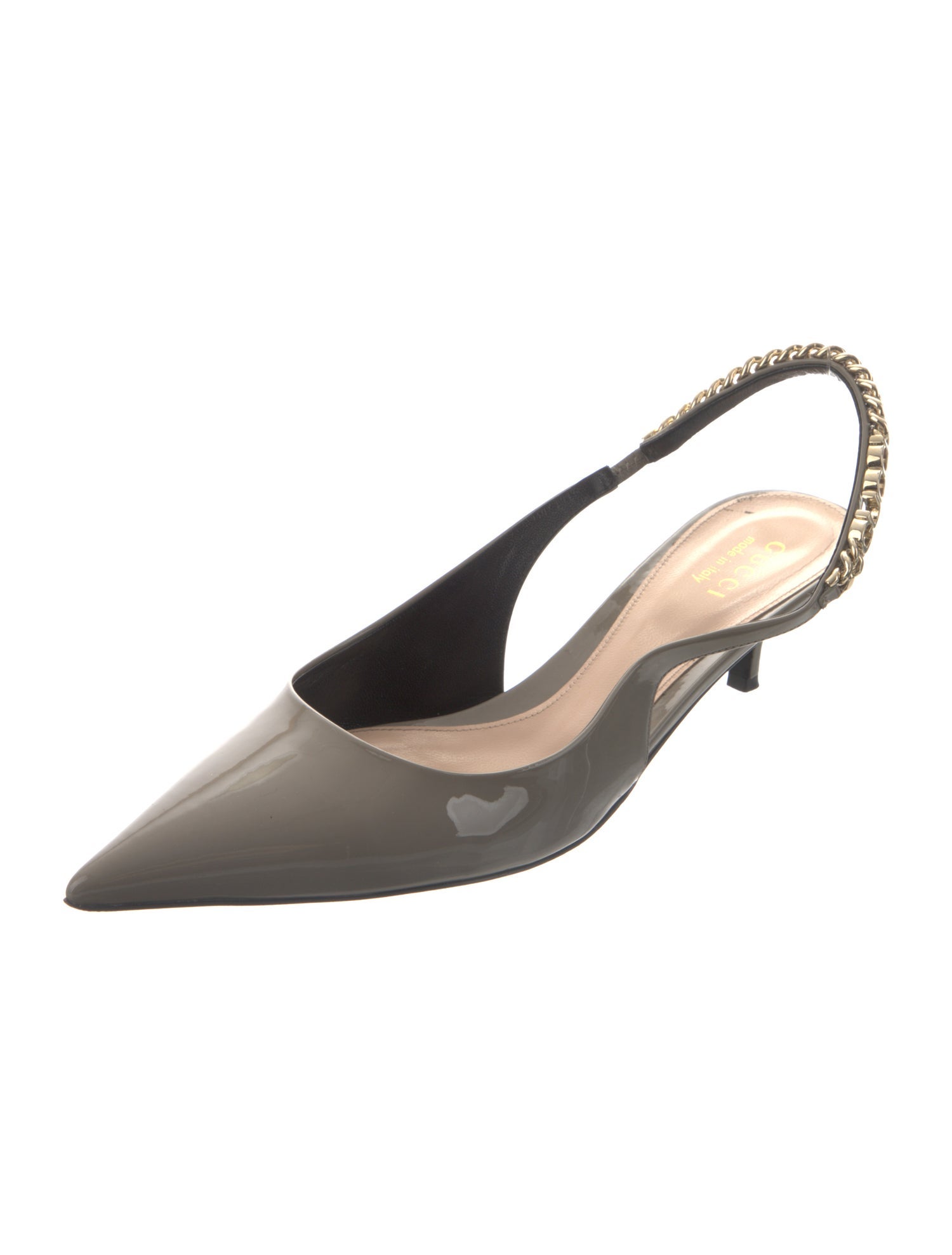 Gucci Patent Leather Chain-Link Accents Slingback Pumps