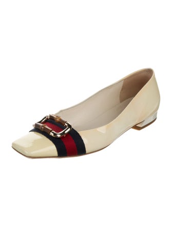 Gucci Sylvie Web Accent Patent Leather Ballet Flats