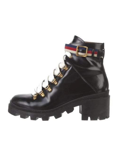 Gucci Sylvie Web Accent Leather Combat Boots
