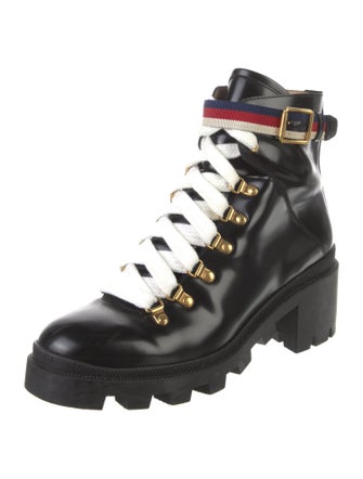 Gucci Sylvie Web Accent Leather Combat Boots