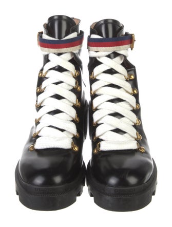 Gucci Sylvie Web Accent Leather Combat Boots