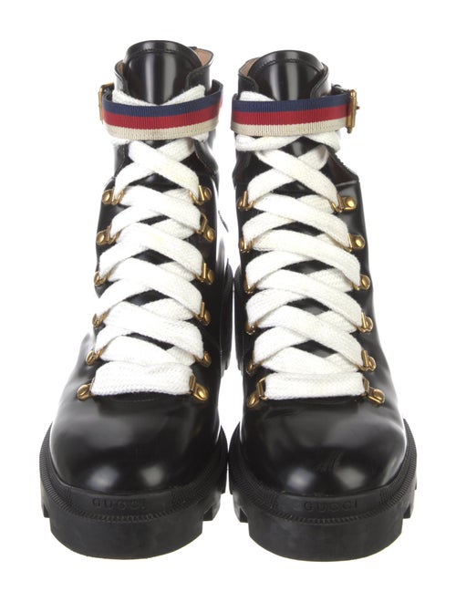 Gucci Sylvie Web Accent Leather Combat Boots