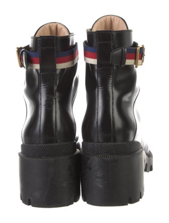 Gucci Sylvie Web Accent Leather Combat Boots