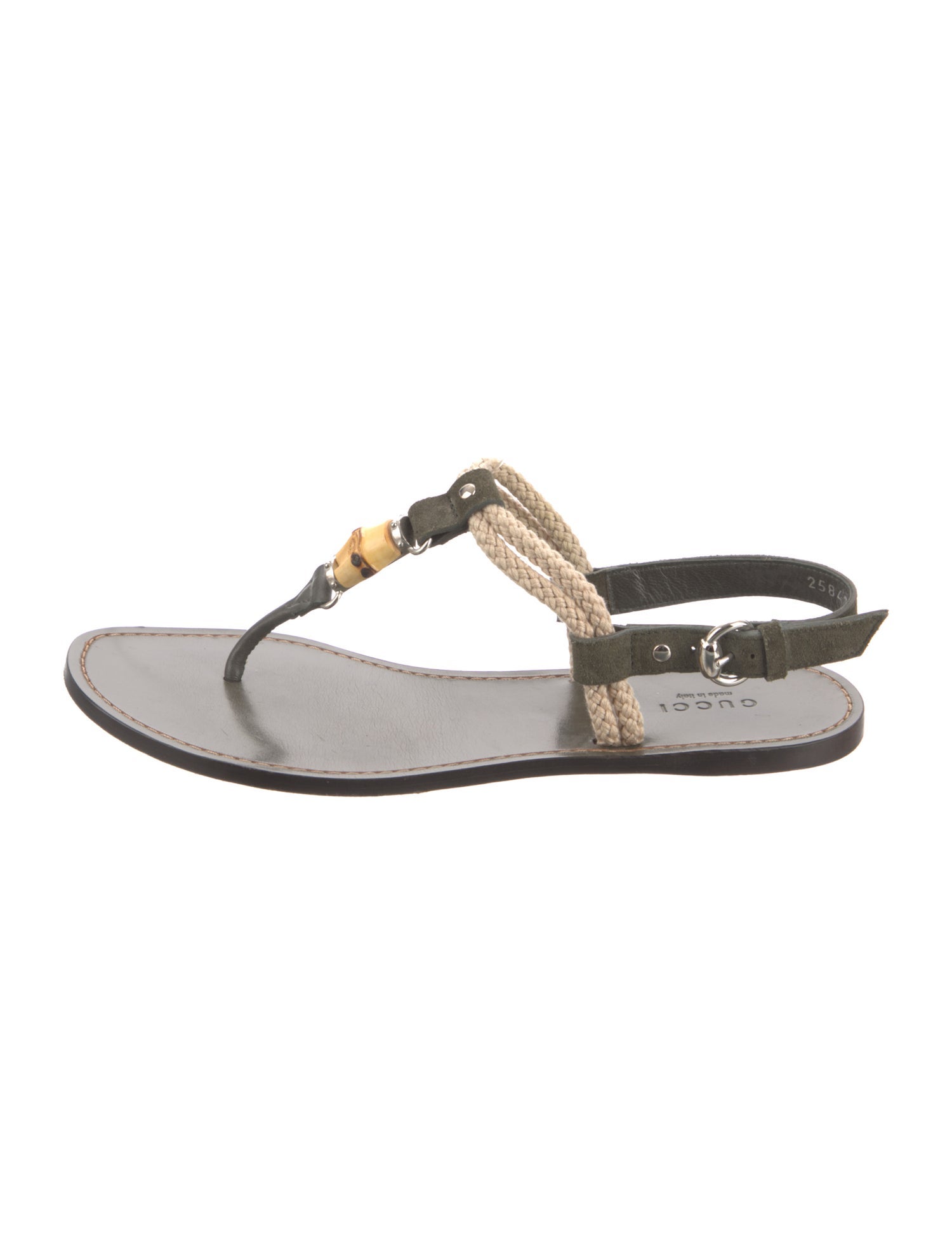 Gucci Bamboo Accent Suede T-Strap Sandals