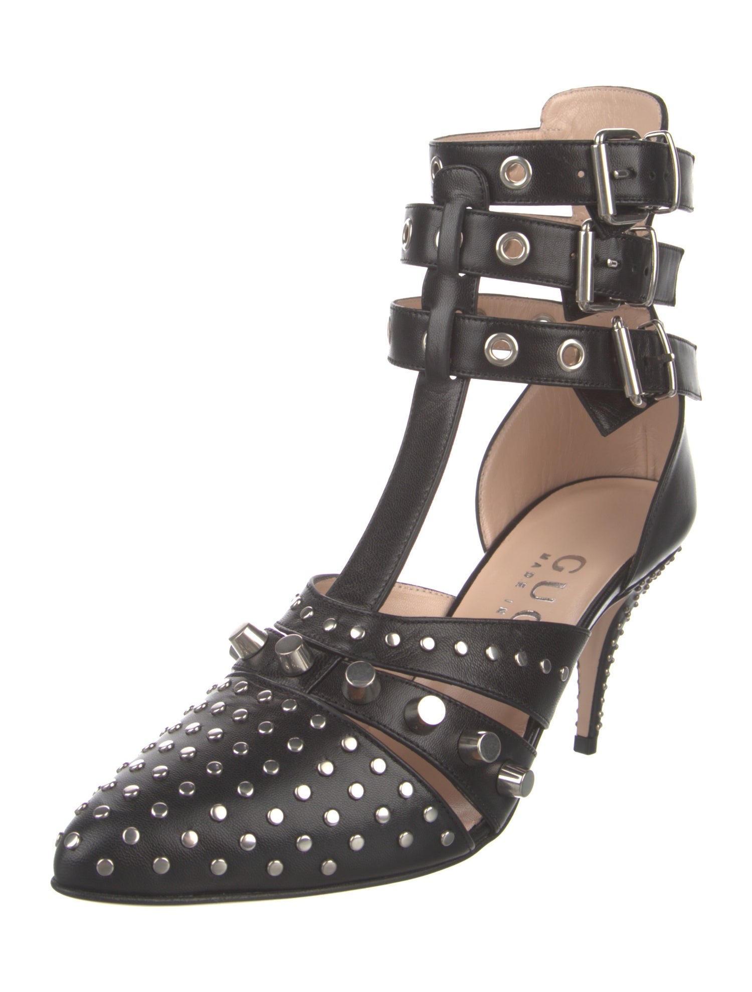 Gucci Leather Studded Accents T-Strap Pumps w/ Tags