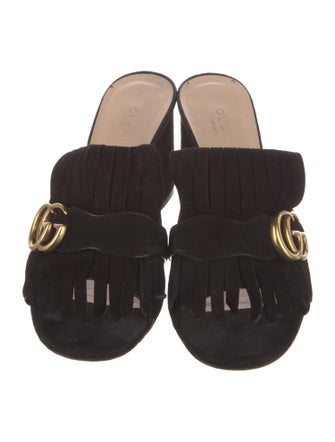 Gucci Double G Logo Suede Slides