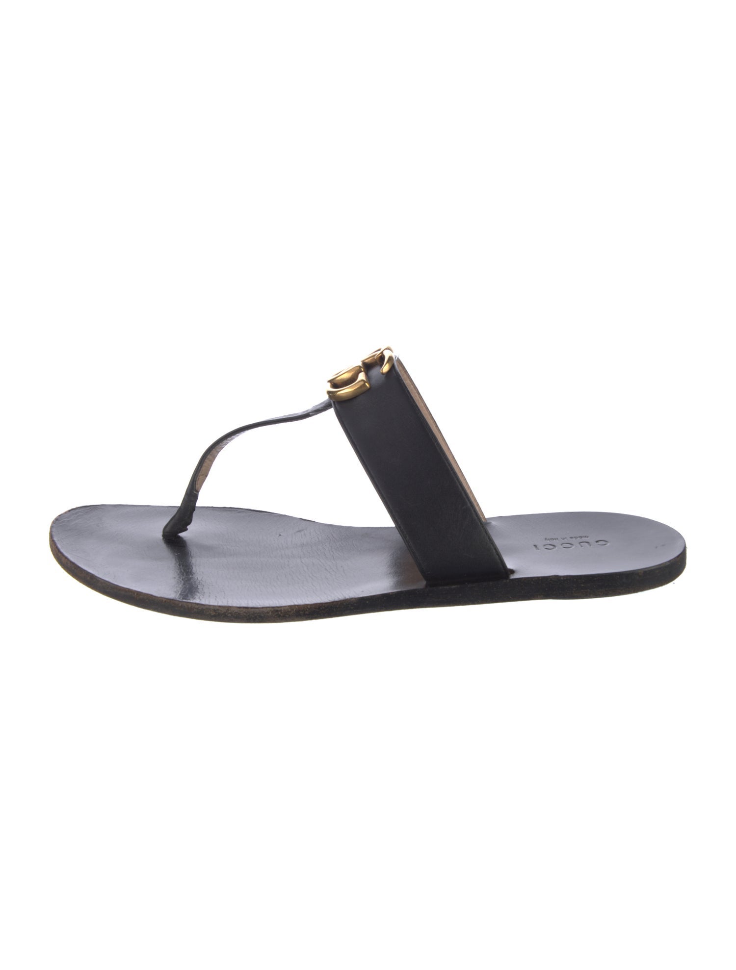Gucci Double G Logo Leather T-Strap Sandals