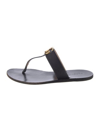 Gucci Double G Logo Leather T-Strap Sandals