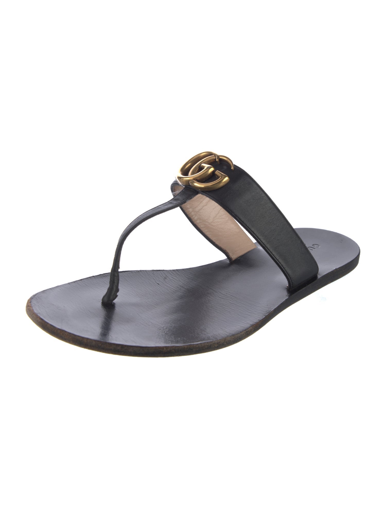 Gucci Double G Logo Leather T-Strap Sandals