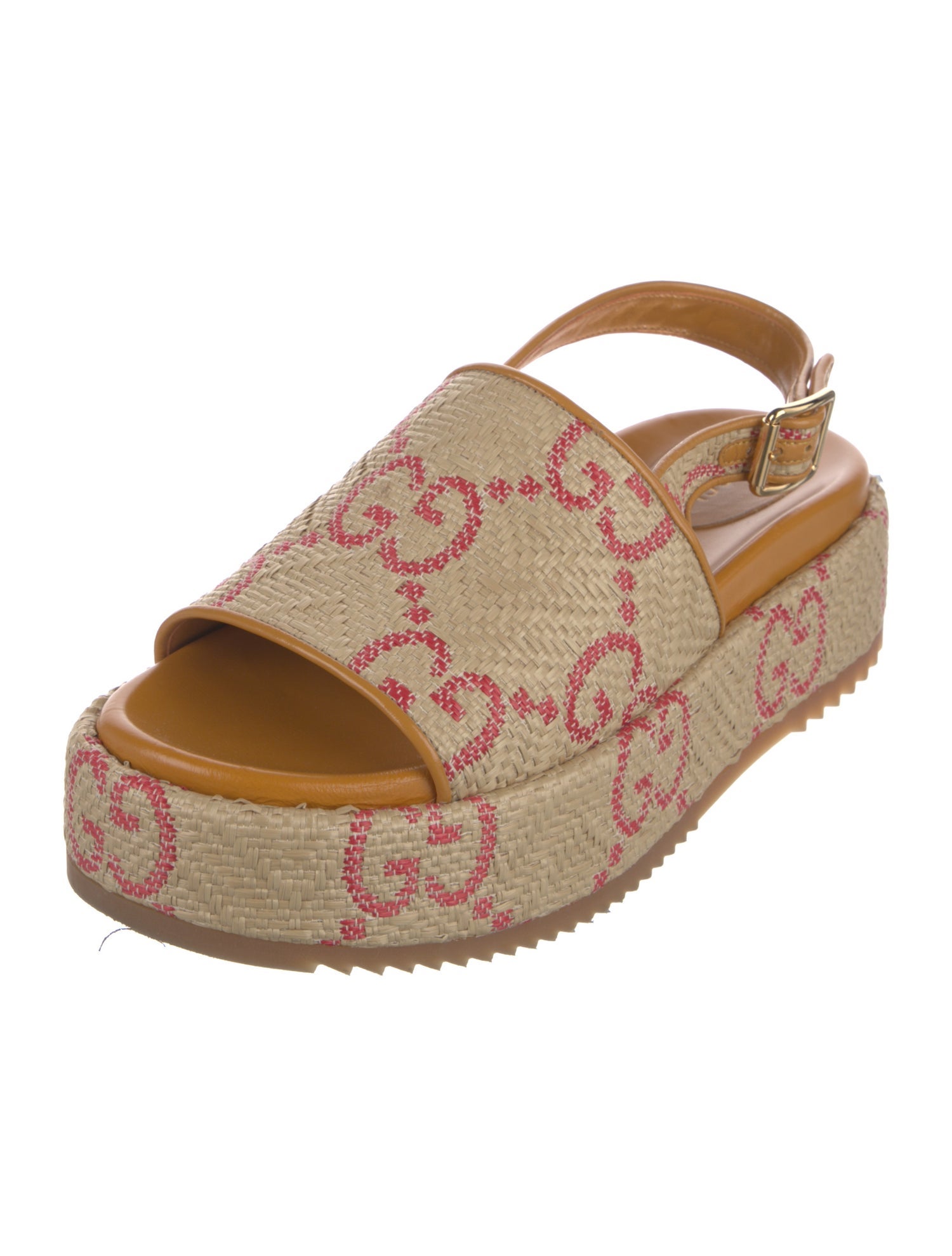 Gucci Straw Printed Slingback Sandals