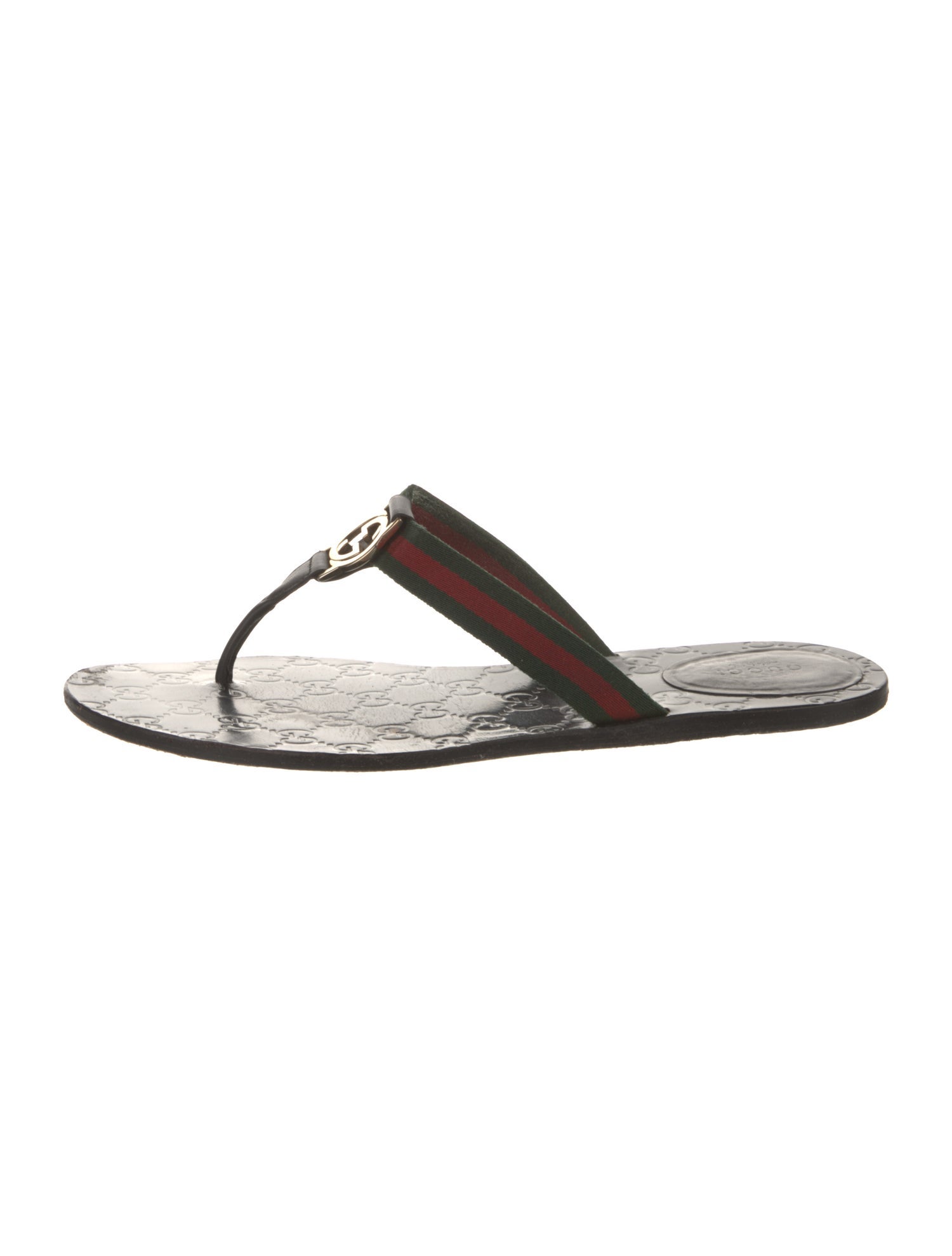 Gucci Web Accent Leather Flip Flops