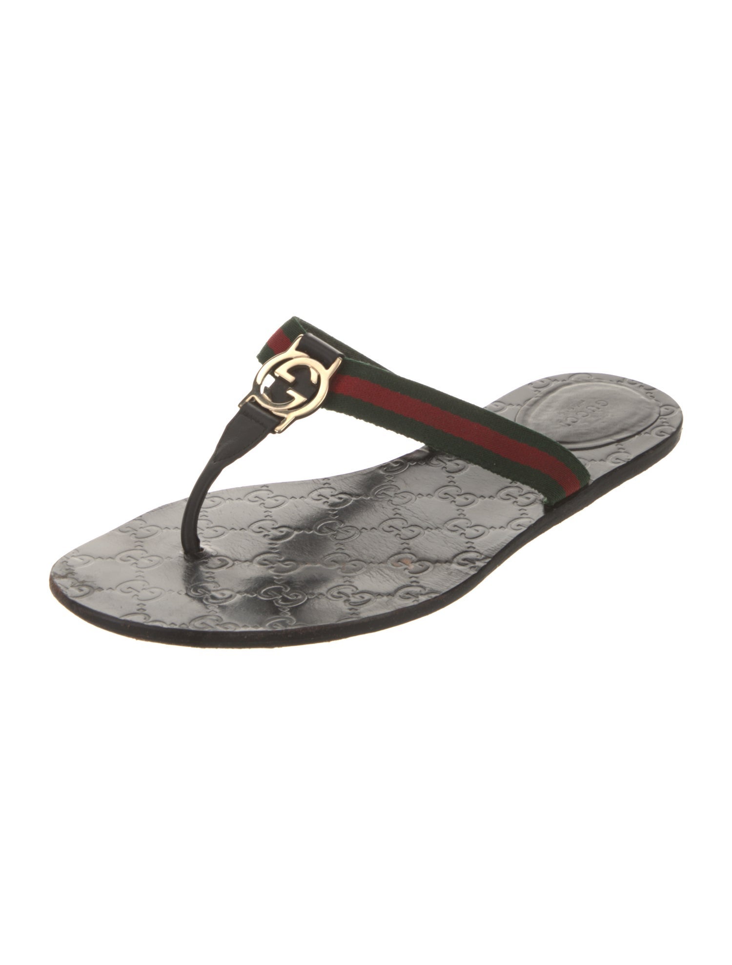 Gucci Web Accent Leather Flip Flops
