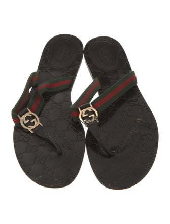 Gucci Web Accent Leather Flip Flops