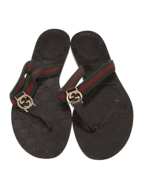Gucci Web Accent Leather Flip Flops
