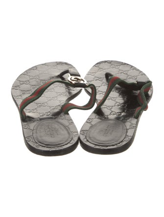 Gucci Web Accent Leather Flip Flops