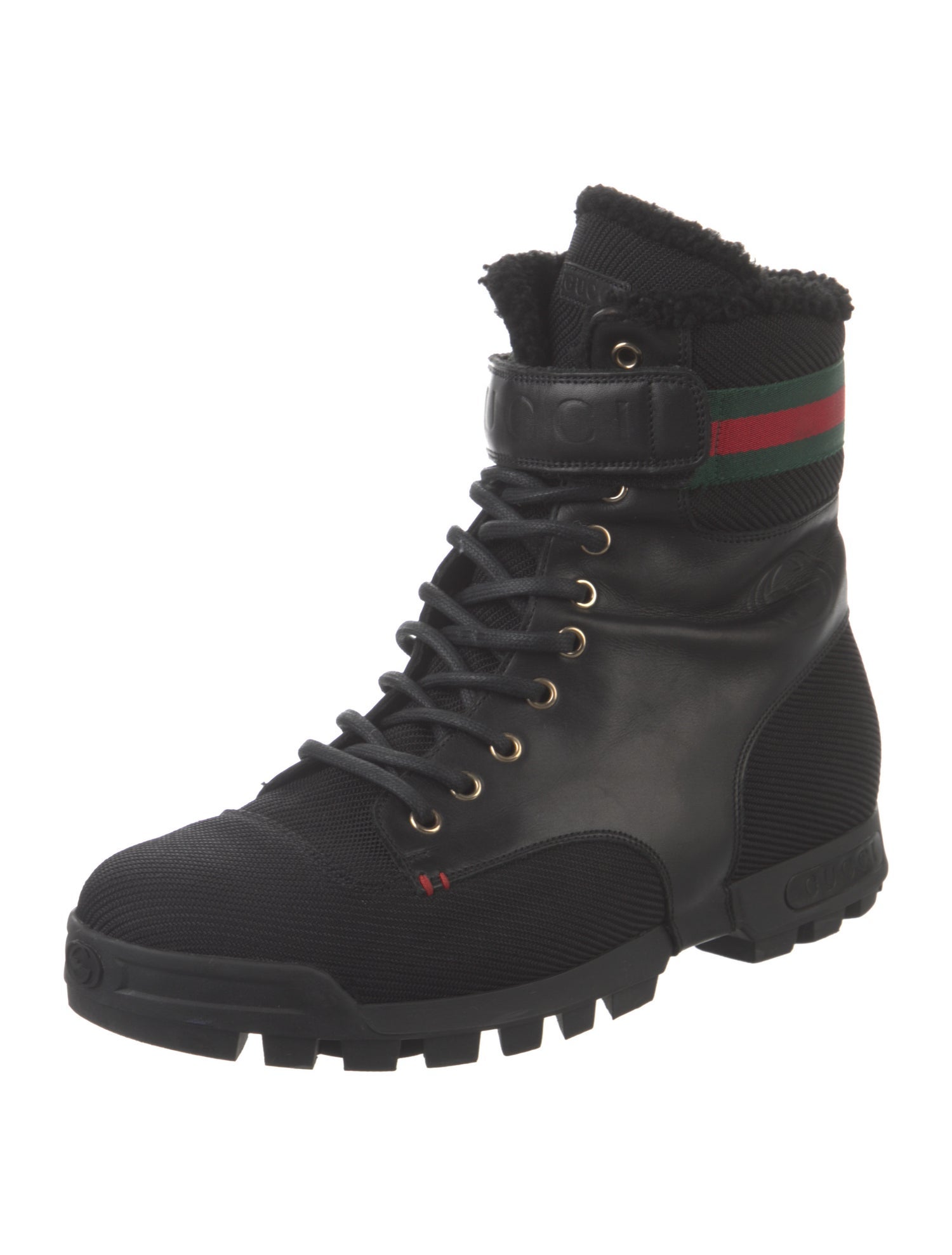 Gucci Web Accent Leather Hiking Boots