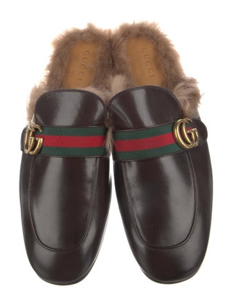 Gucci Web Accent Leather Slippers