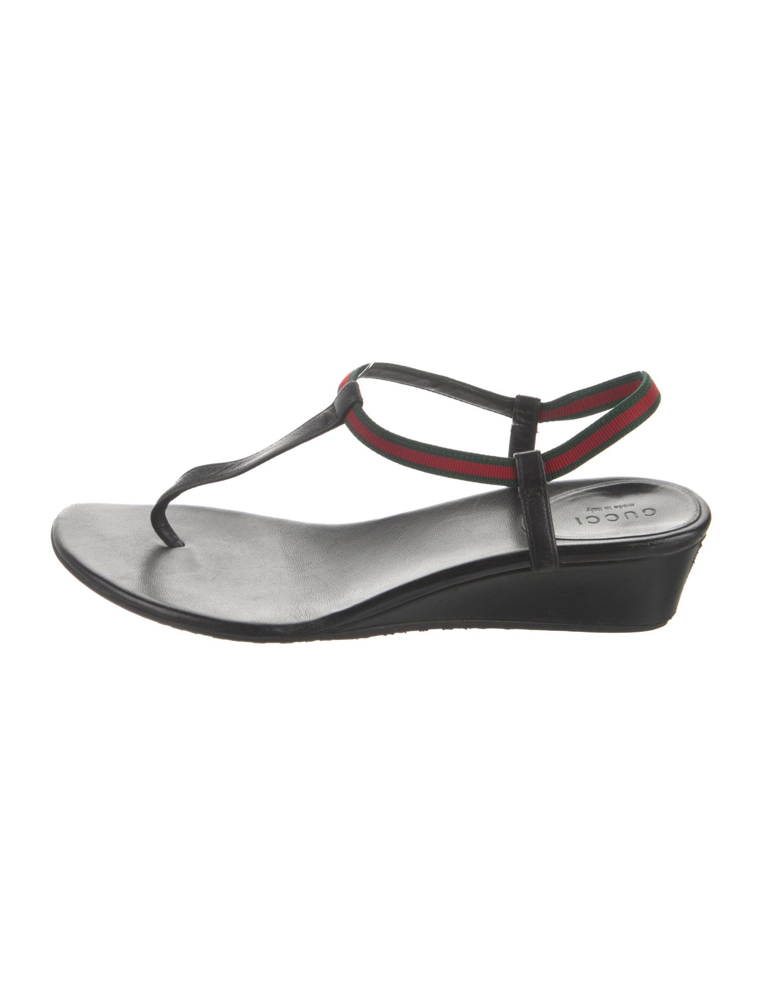 Gucci Web Accent Leather T-Strap Sandals