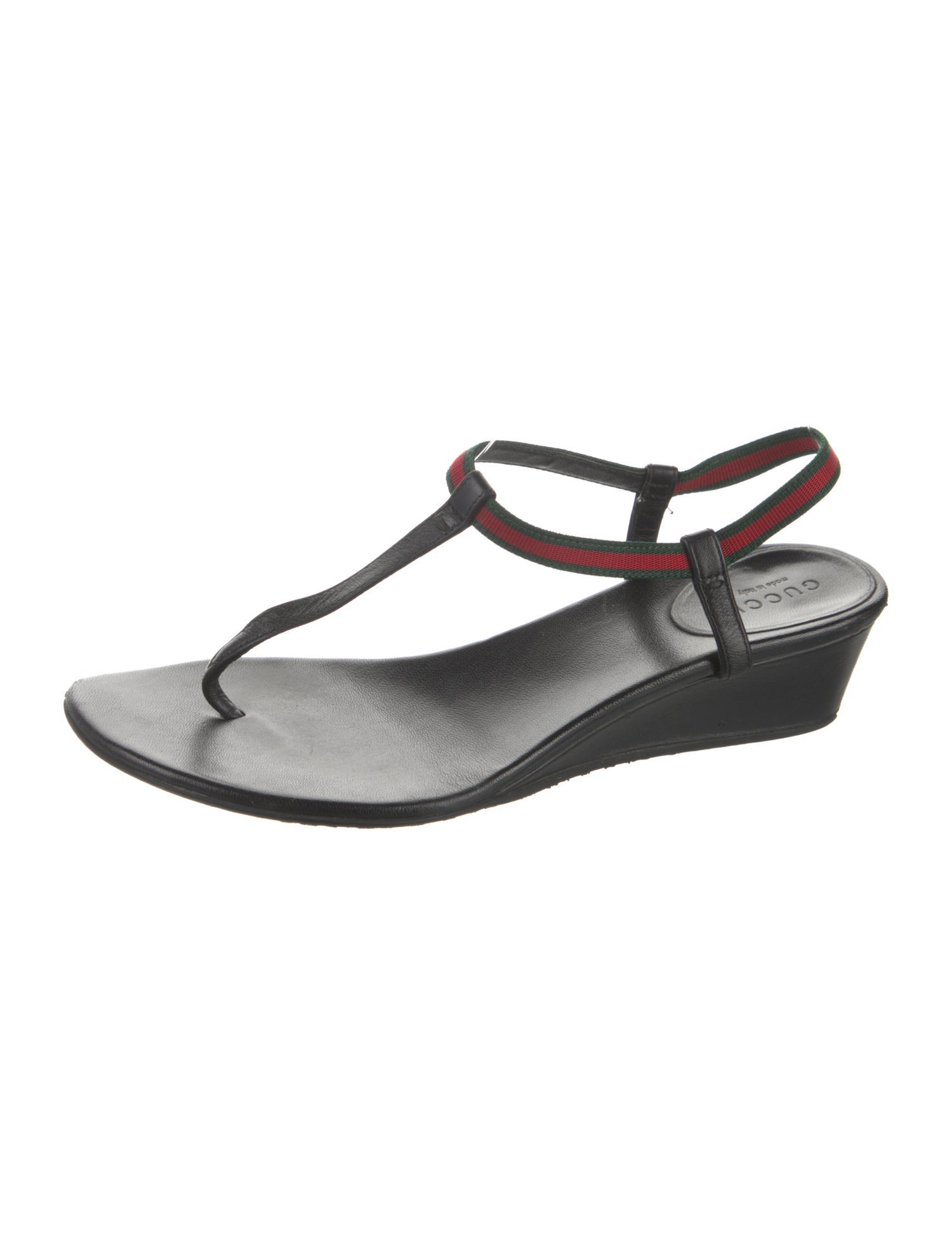 Gucci Web Accent Leather T-Strap Sandals