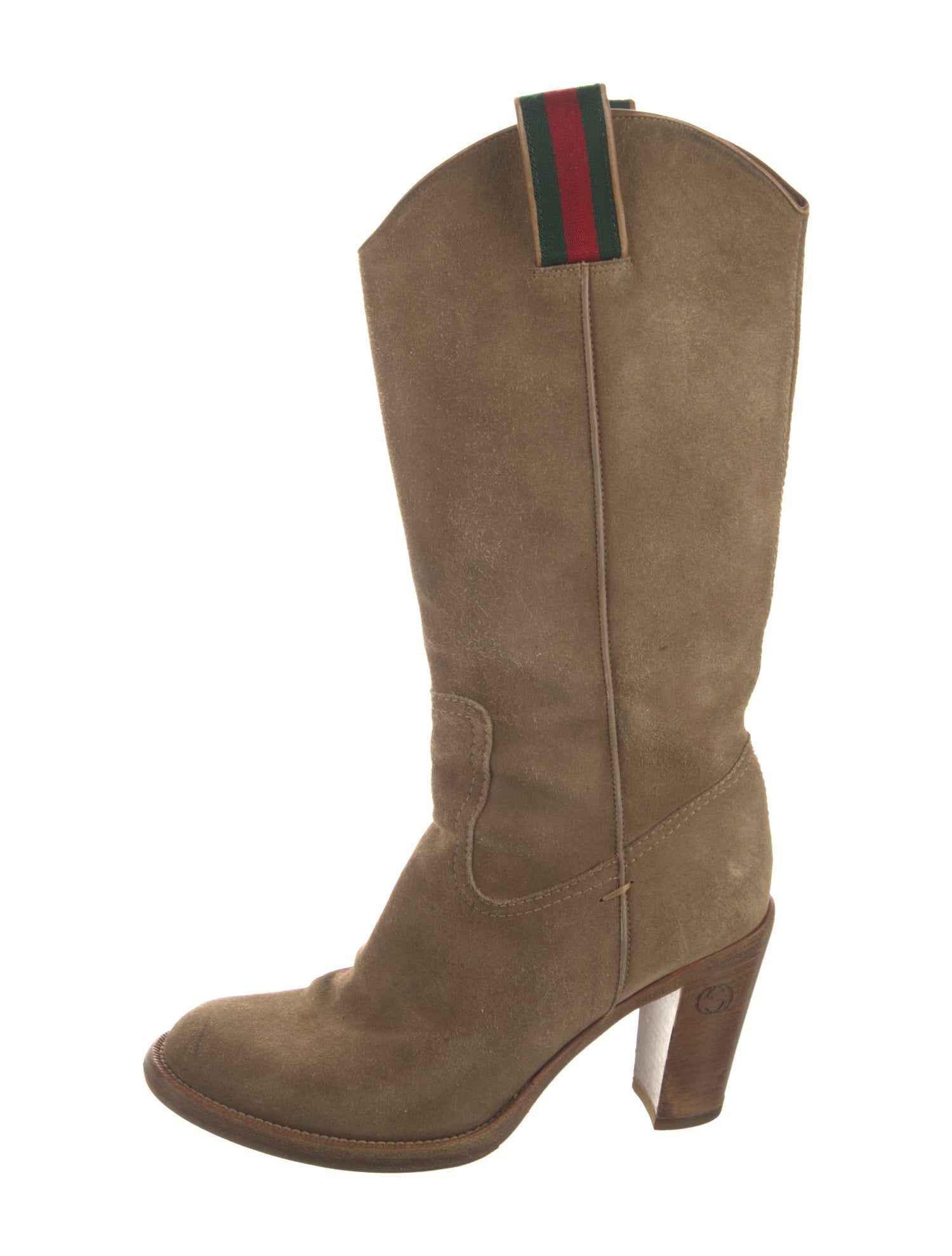 Gucci Web Accent Suede Western Boots