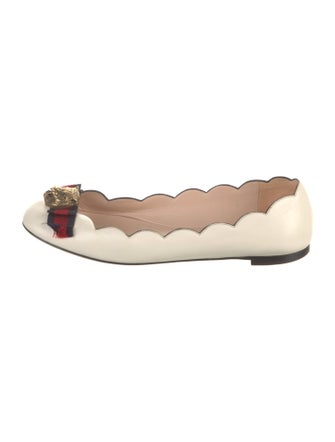 Gucci Sylvie Web Accent Leather Ballet Flats