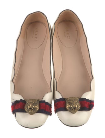 Gucci Sylvie Web Accent Leather Ballet Flats
