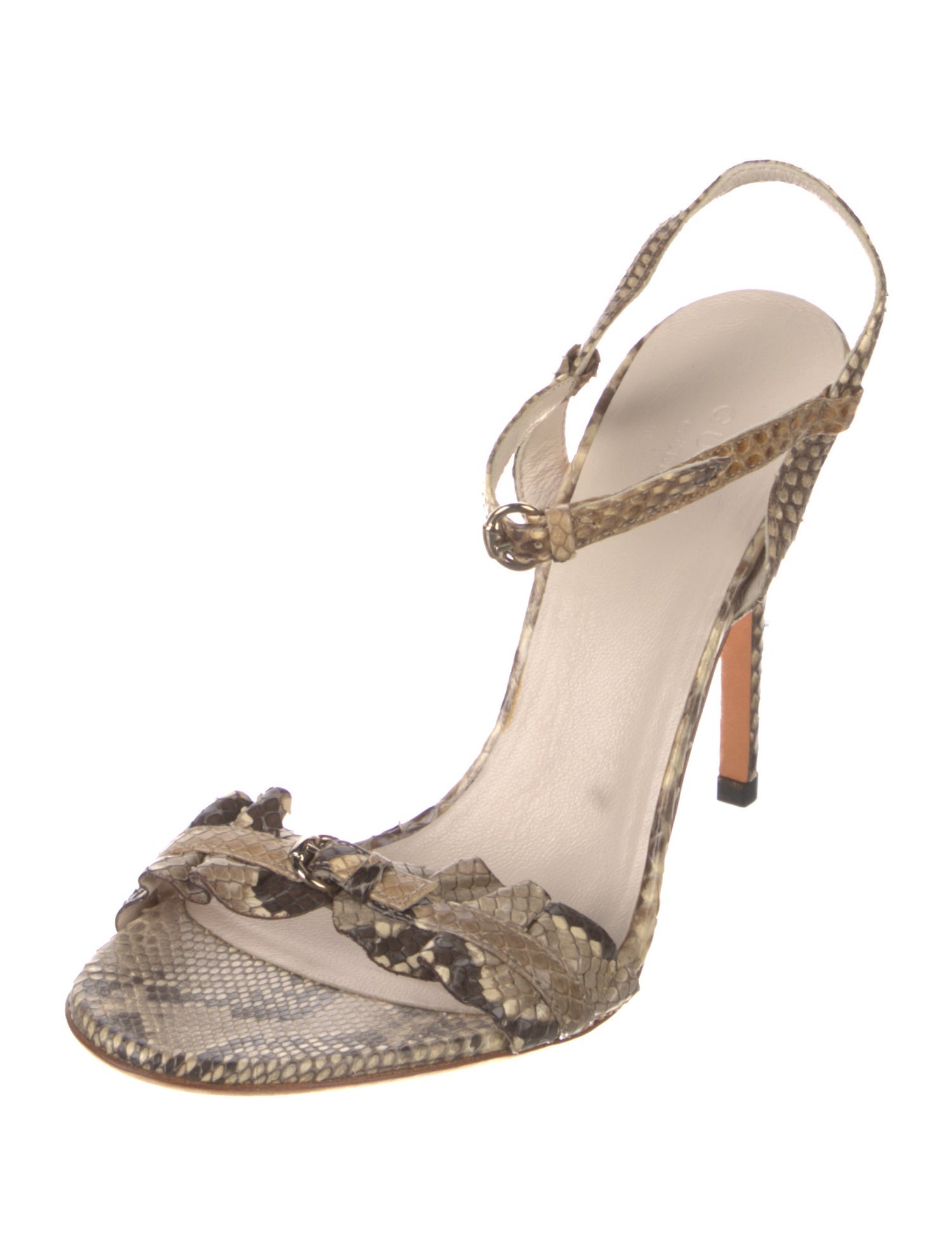 Gucci Hasler Horsebit Accent Snakeskin Slingback Sandals