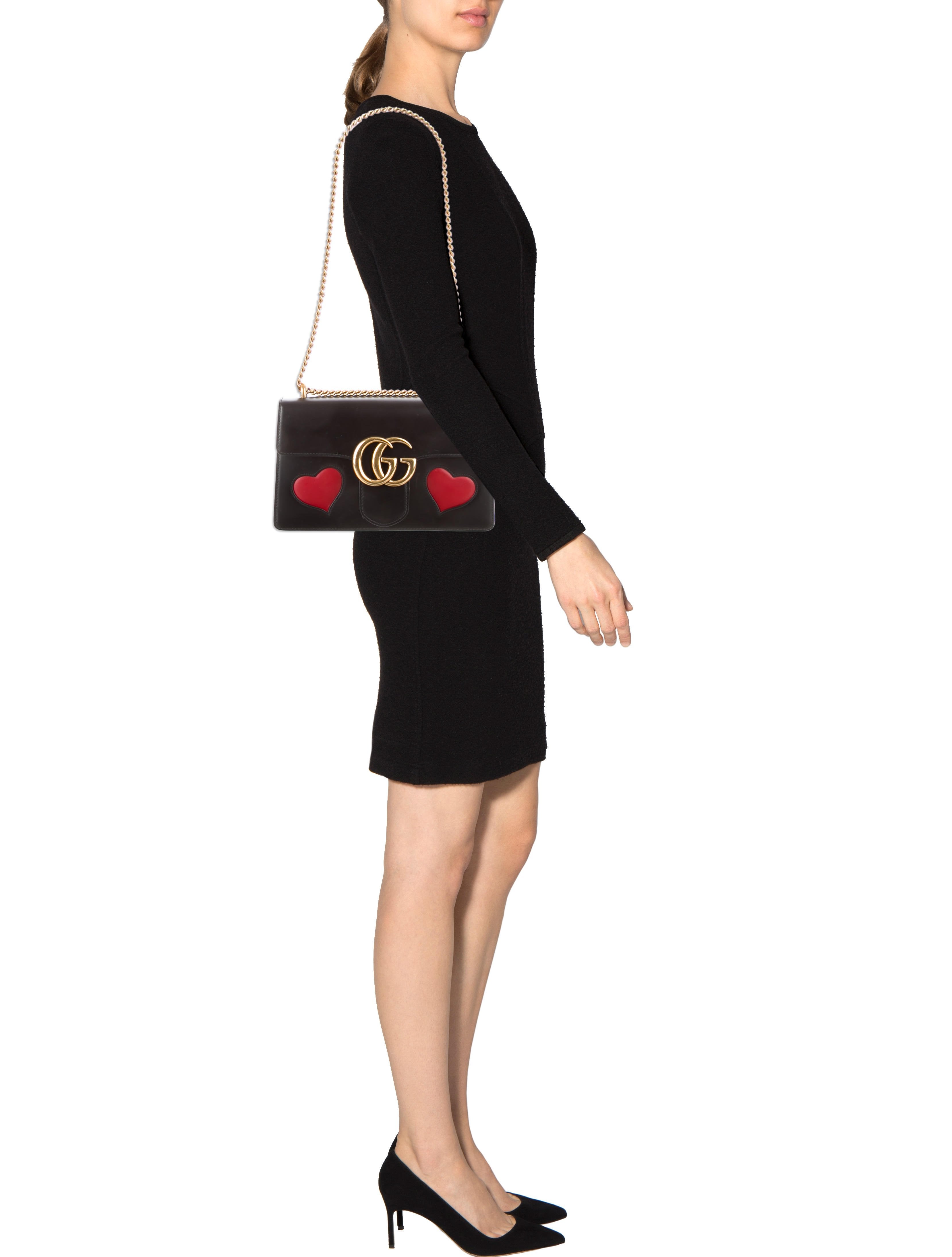 Gucci Marmont Leather Shoulder Bag Black Shoulder Bags, Handbags