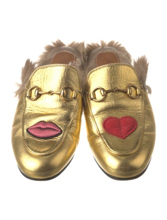 Gucci Leather Graphic Print Mules