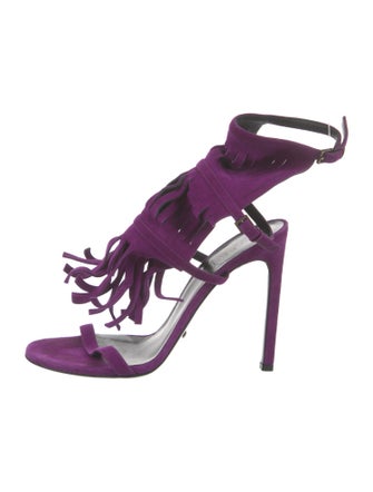 Gucci Suede Fringe Trim Accent Slingback Sandals