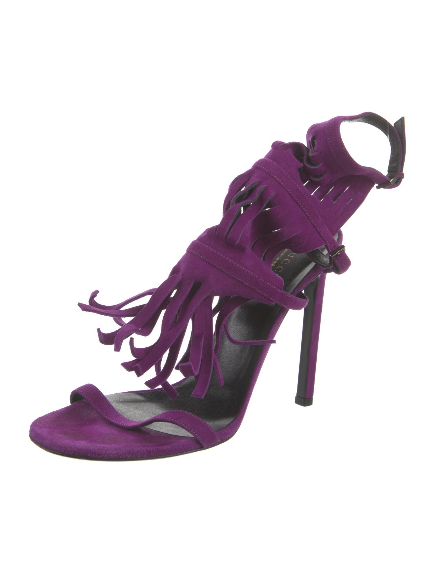 Gucci Suede Fringe Trim Accent Slingback Sandals