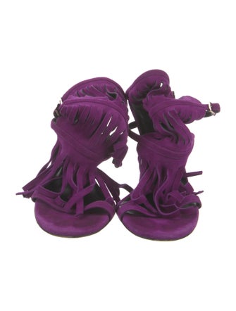 Gucci Suede Fringe Trim Accent Slingback Sandals