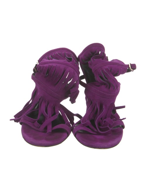 Gucci Suede Fringe Trim Accent Slingback Sandals