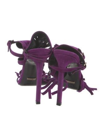 Gucci Suede Fringe Trim Accent Slingback Sandals