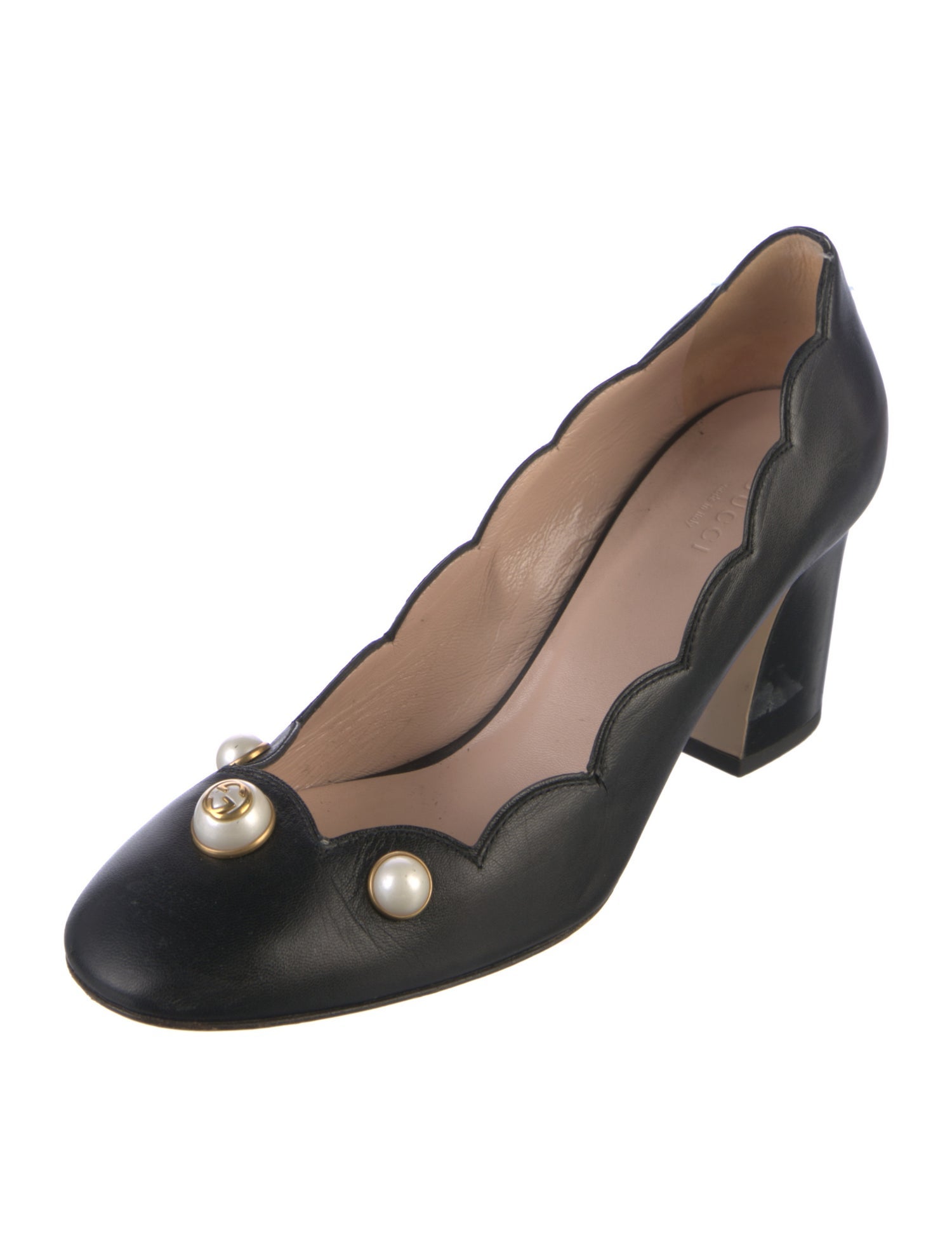 Gucci Faux Pearl Accents Leather Pumps