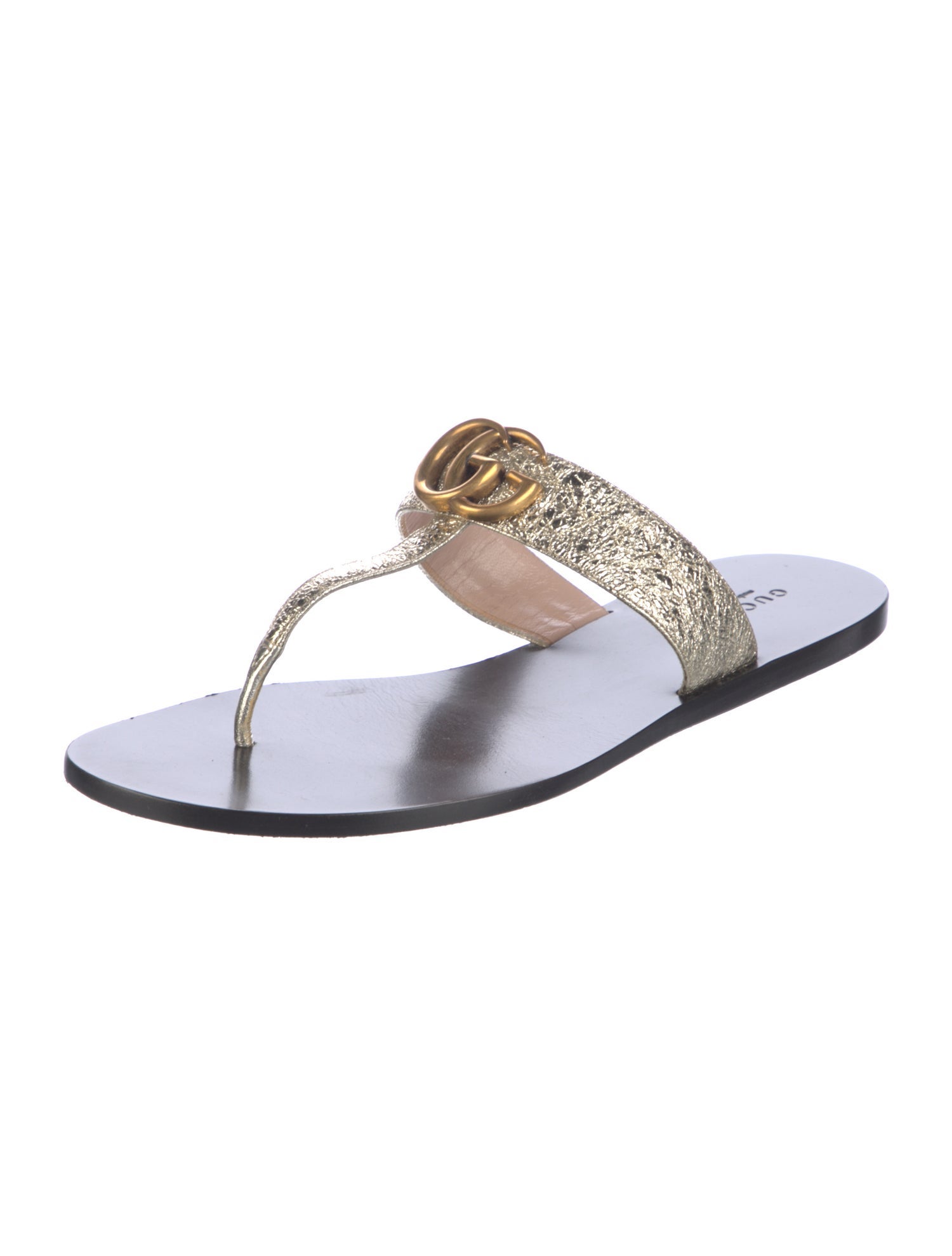 Gucci Double G Logo Leather Flip Flops