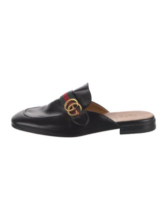 Gucci Web Accent Leather Slippers