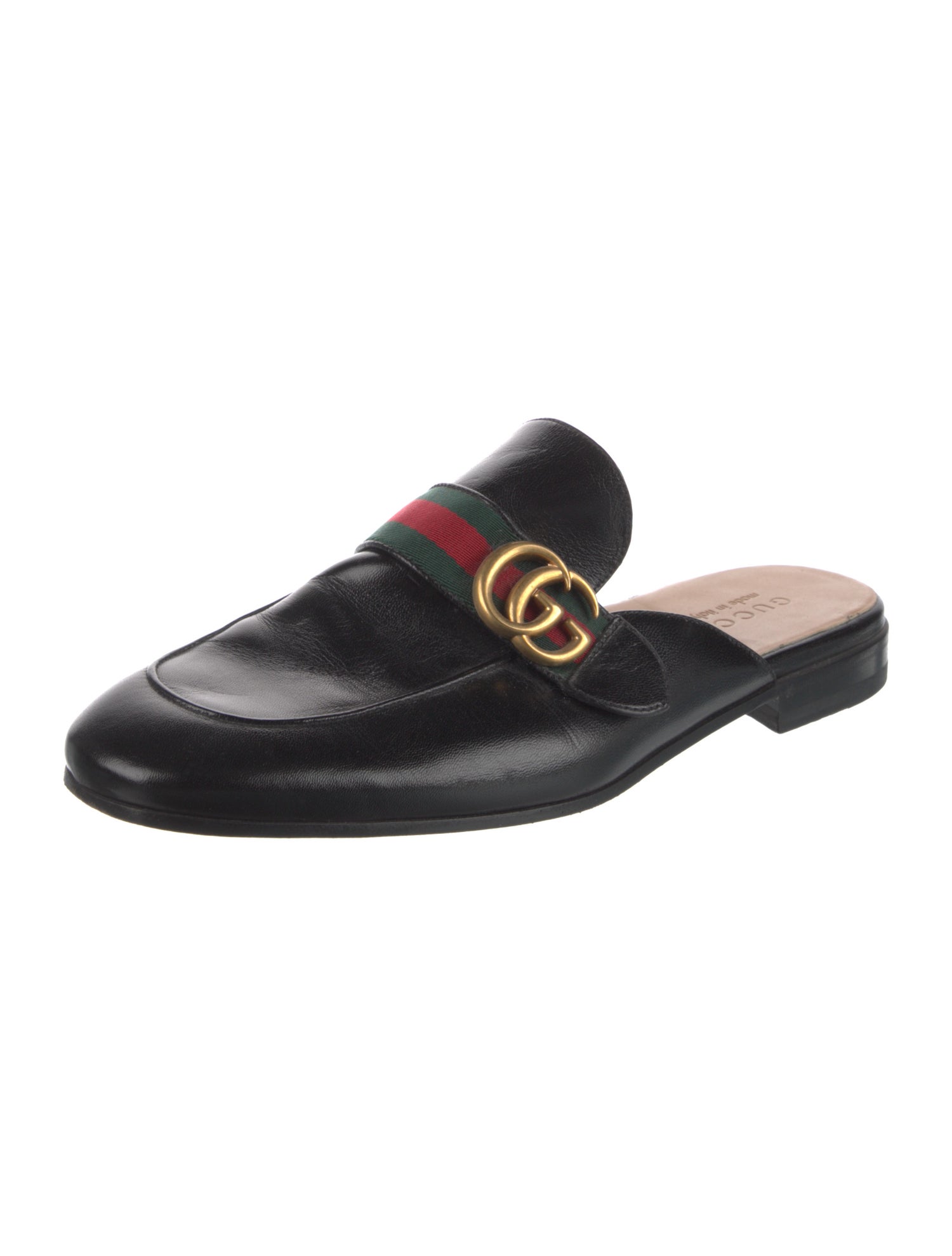 Gucci Web Accent Leather Slippers