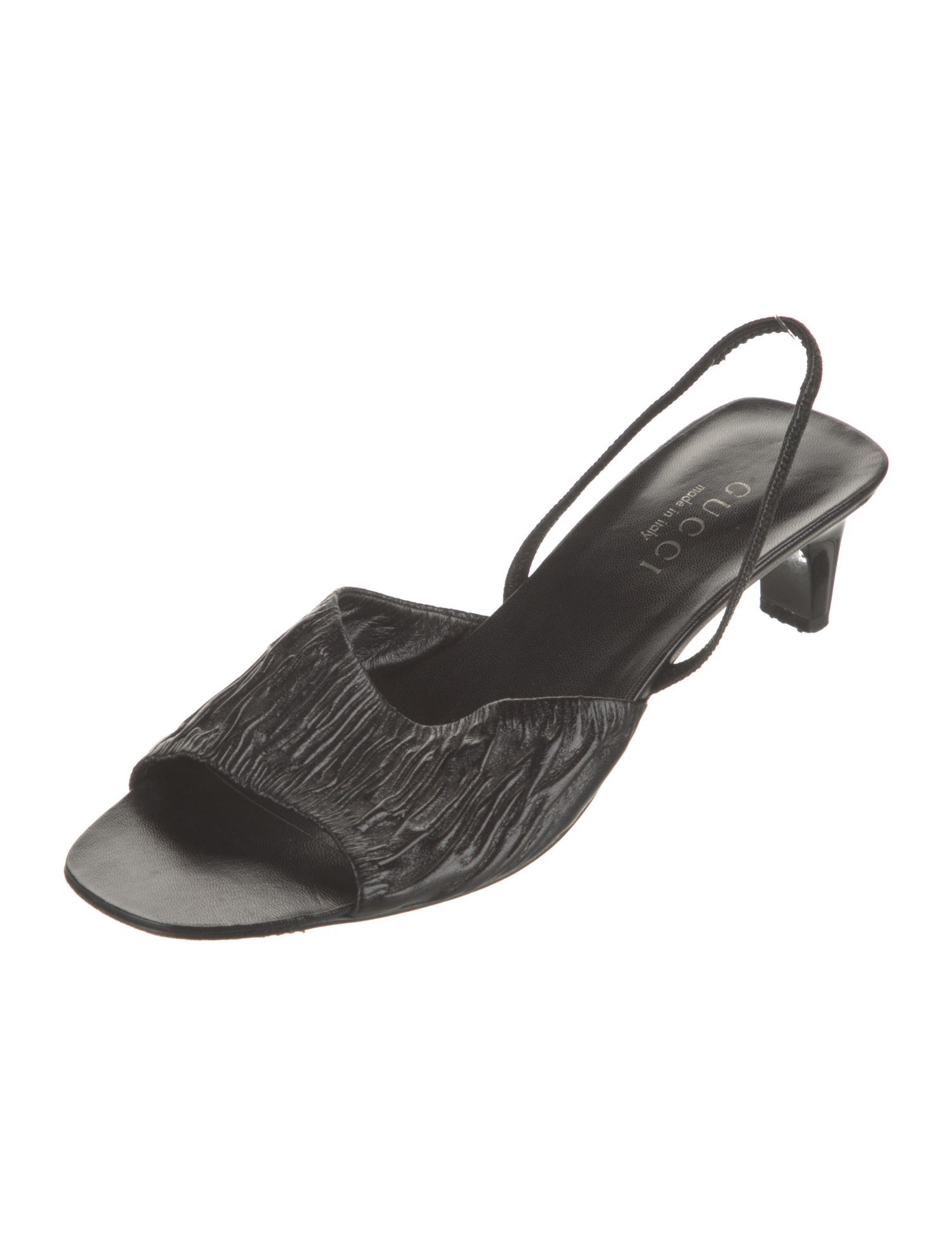 Gucci Leather Pleated Accents Slingback Sandals