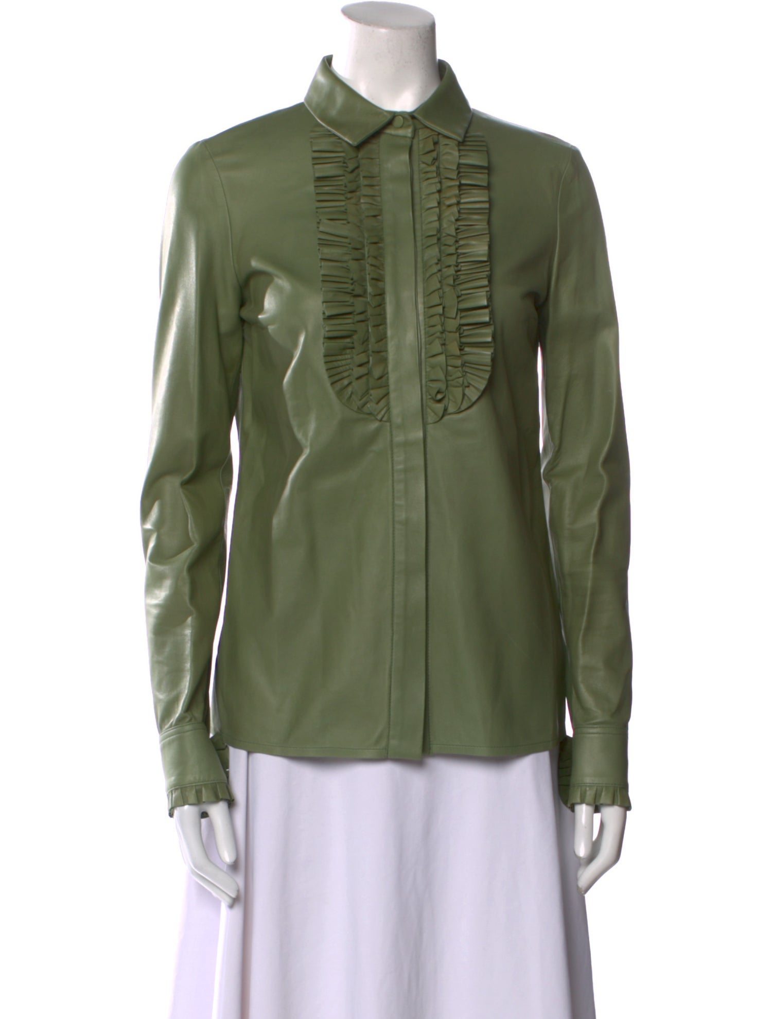 Gucci Leather Long Sleeve Button-Up Top