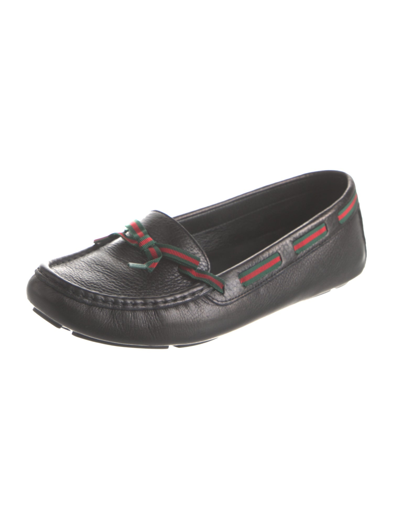 Gucci Web Accent Leather Loafers