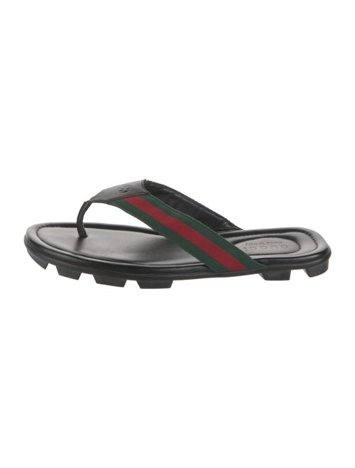 Gucci Web Accent Leather Flip Flops