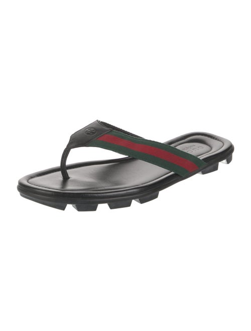 Gucci Web Accent Leather Flip Flops