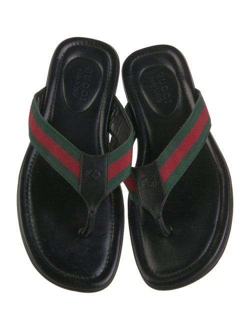 Gucci Web Accent Leather Flip Flops