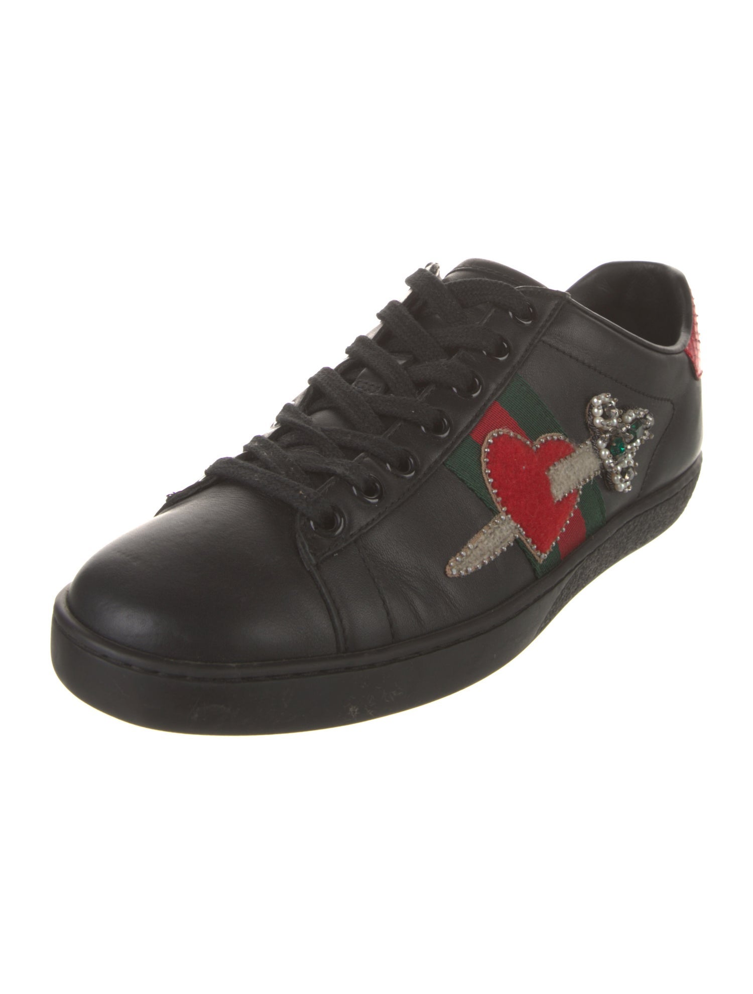 Gucci Faux Pearl Accents Leather Sneakers
