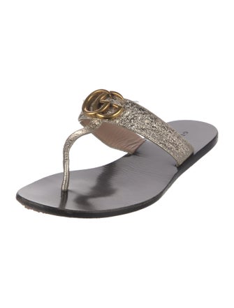 Gucci Double G Logo Leather Slides